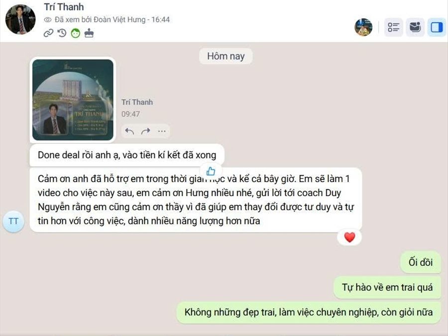 Học viên báo đã hoàn tất ký kết giao dịch