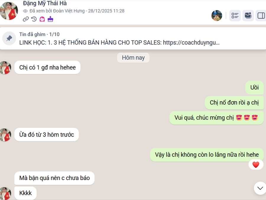 Tin nhắn học viên báo vừa chốt được đơn